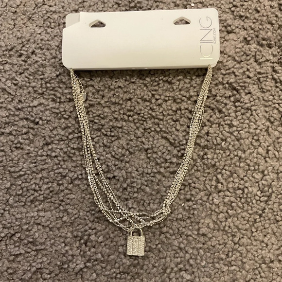 Vintage Bling Crystal Padlock Silver Necklace Jewelry Gift Goth, NWT - Picture 1 of 6